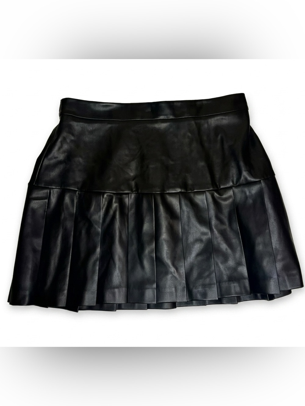 Bar III Black Faux Leather Pleated Mini Skirt - Picture 2 of 5